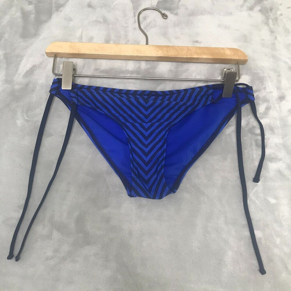 Athleta Bikini Bottom Womens XXS Blue Navy Stripe Side Tie Low Rise